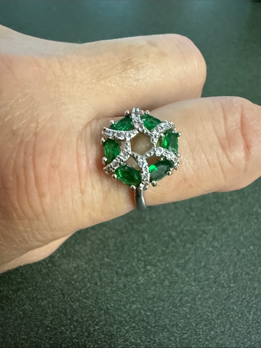 Emerald Green Halo Statement Ring - Women Jewelry 925